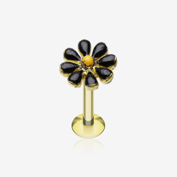 Golden Spring Blossom Flower Top Steel Labret-Black/Yellow